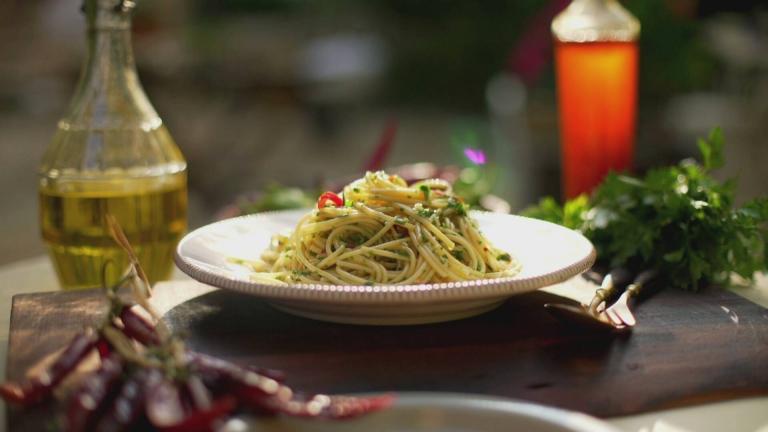 Spagetti med olivolja.